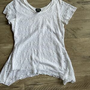 Shannon Ford New York White Short Sleeve Blouse Small Lace Overlay